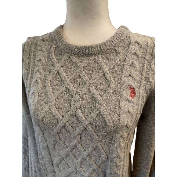 U.S. Polo Association Silver Grey Fisherman Sweater Crew Neck Long Sleeve Large - Picture 5 of 12